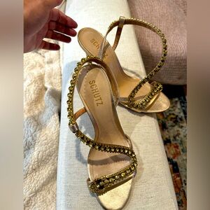SCHUTZ gold and bronze beaded pumps, sandals size 8 1/2 women's